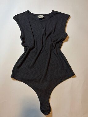 Universal Thread Charcoal Ribbed Cap-Sleeve Bodysuit